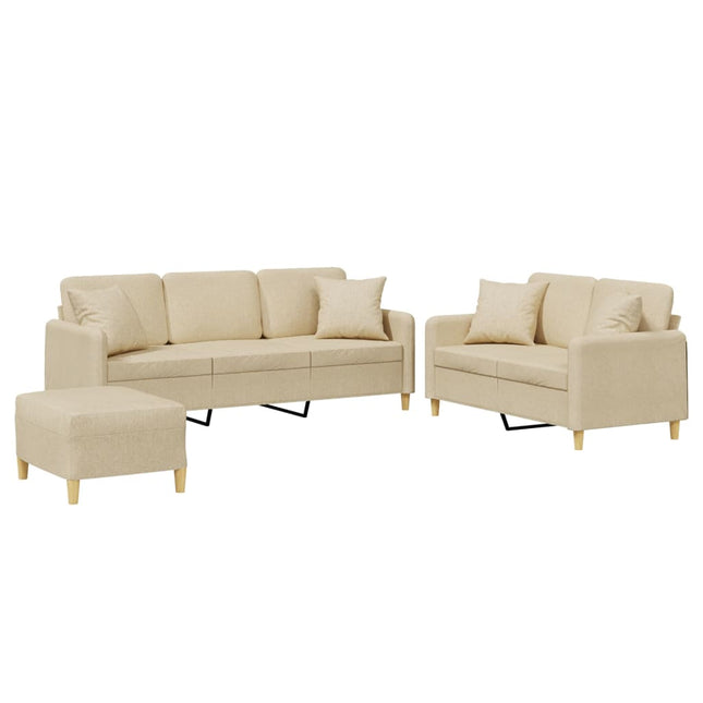 sofasæt 3 dele med puder stof cremefarvet