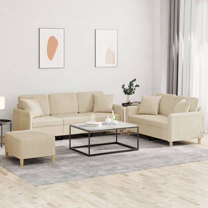 sofasæt 3 dele med puder stof cremefarvet