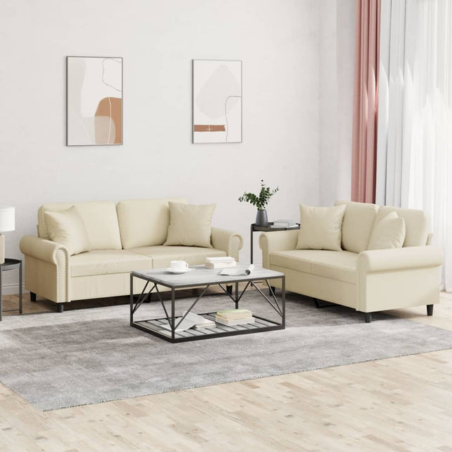 sofasæt 2 dele med puder kunstlæder cremefarvet
