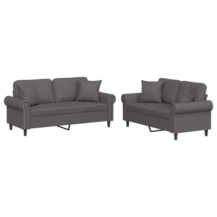 sofasæt 2 dele med puder kunstlæder grå