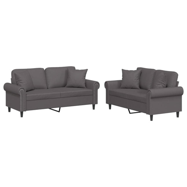 sofasæt 2 dele med puder kunstlæder grå