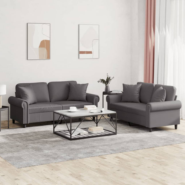 sofasæt 2 dele med puder kunstlæder grå