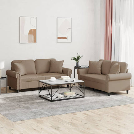 sofasæt 2 dele med puder kunstlæder cappuccinofarvet