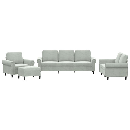 sofasæt 4 dele med hynder velour lysegrå