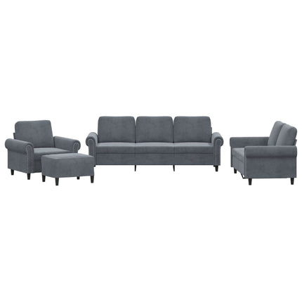 sofasæt 4 dele med hynder velour mørkegrå