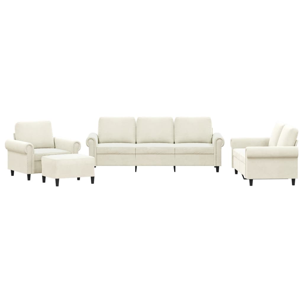 sofasæt 4 dele med hynder velour cremefarvet