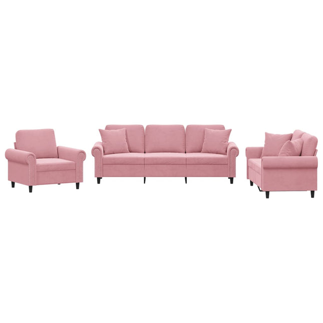 sofasæt 3 dele med puder velour lyserød