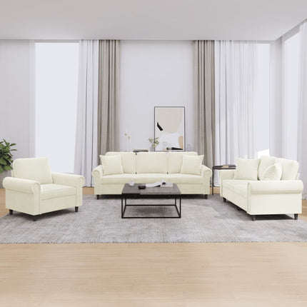 sofasæt 3 dele med puder velour cremefarvet