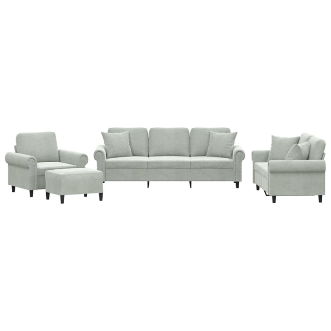 sofasæt 4 dele med puder velour lysegrå