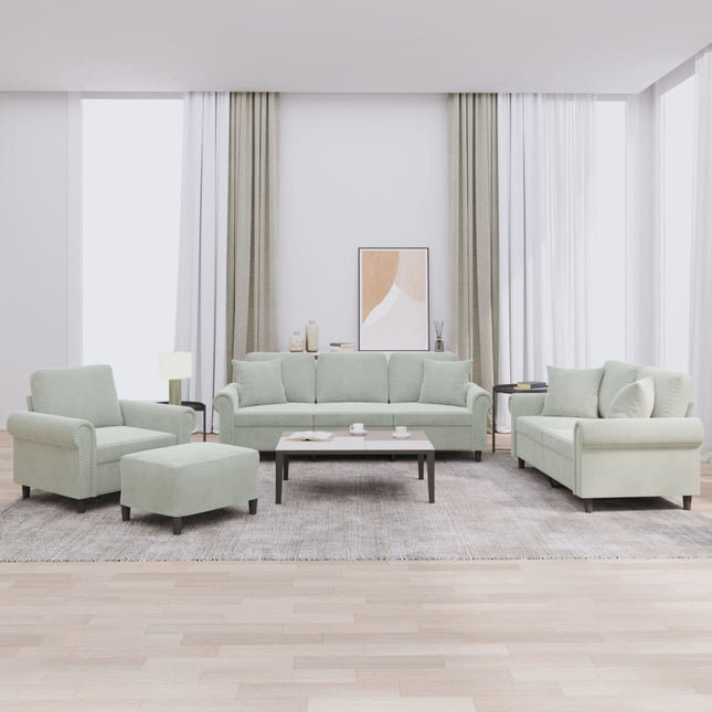 sofasæt 4 dele med puder velour lysegrå