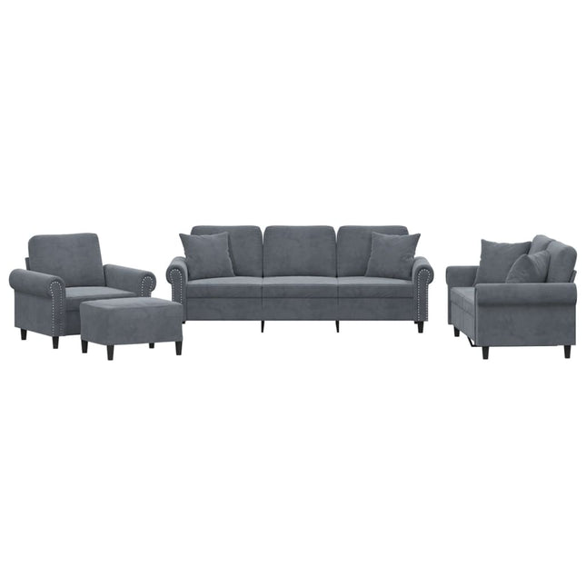sofasæt 4 dele med puder velour mørkegrå