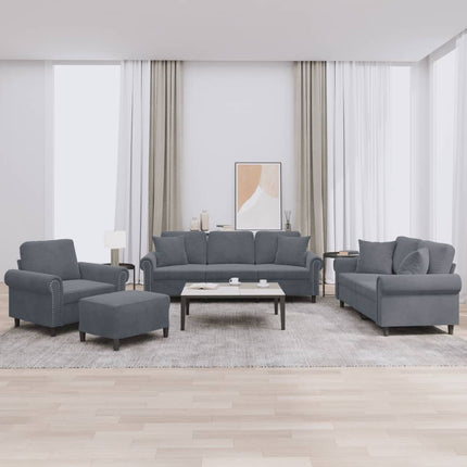 sofasæt 4 dele med puder velour mørkegrå