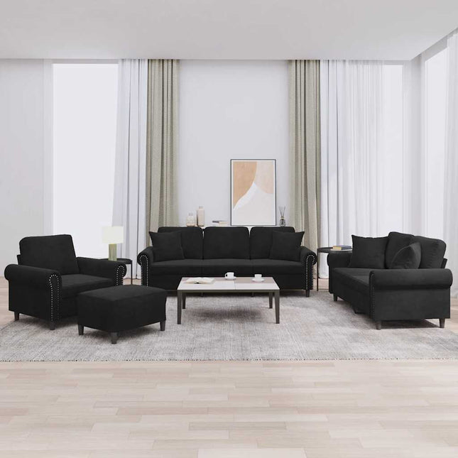 sofasæt 4 dele med puder velour sort