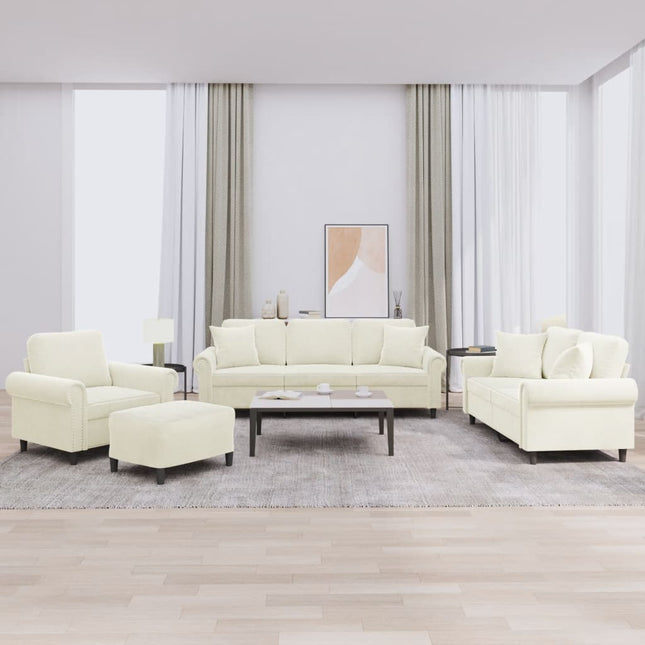 sofasæt 4 dele med puder velour cremefarvet