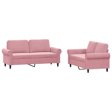 sofasæt 2 dele med hynder velour lyserød