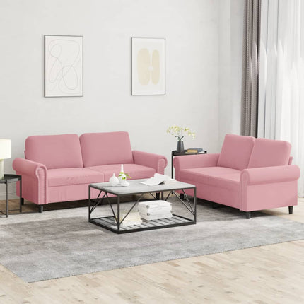 sofasæt 2 dele med hynder velour lyserød