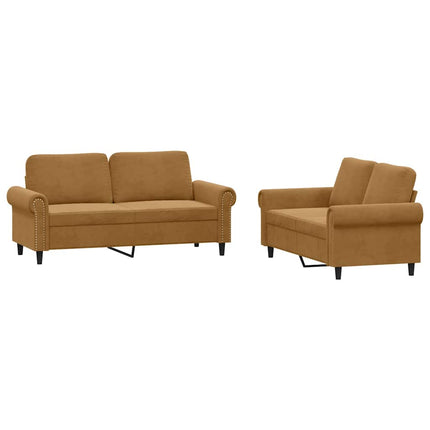 sofasæt 2 dele med hynder velour brun