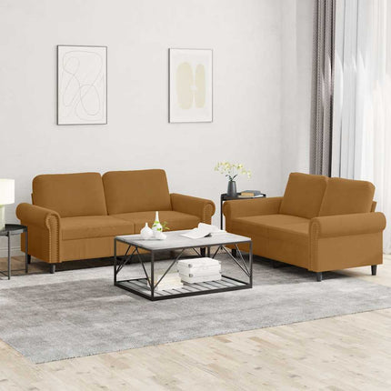 sofasæt 2 dele med hynder velour brun