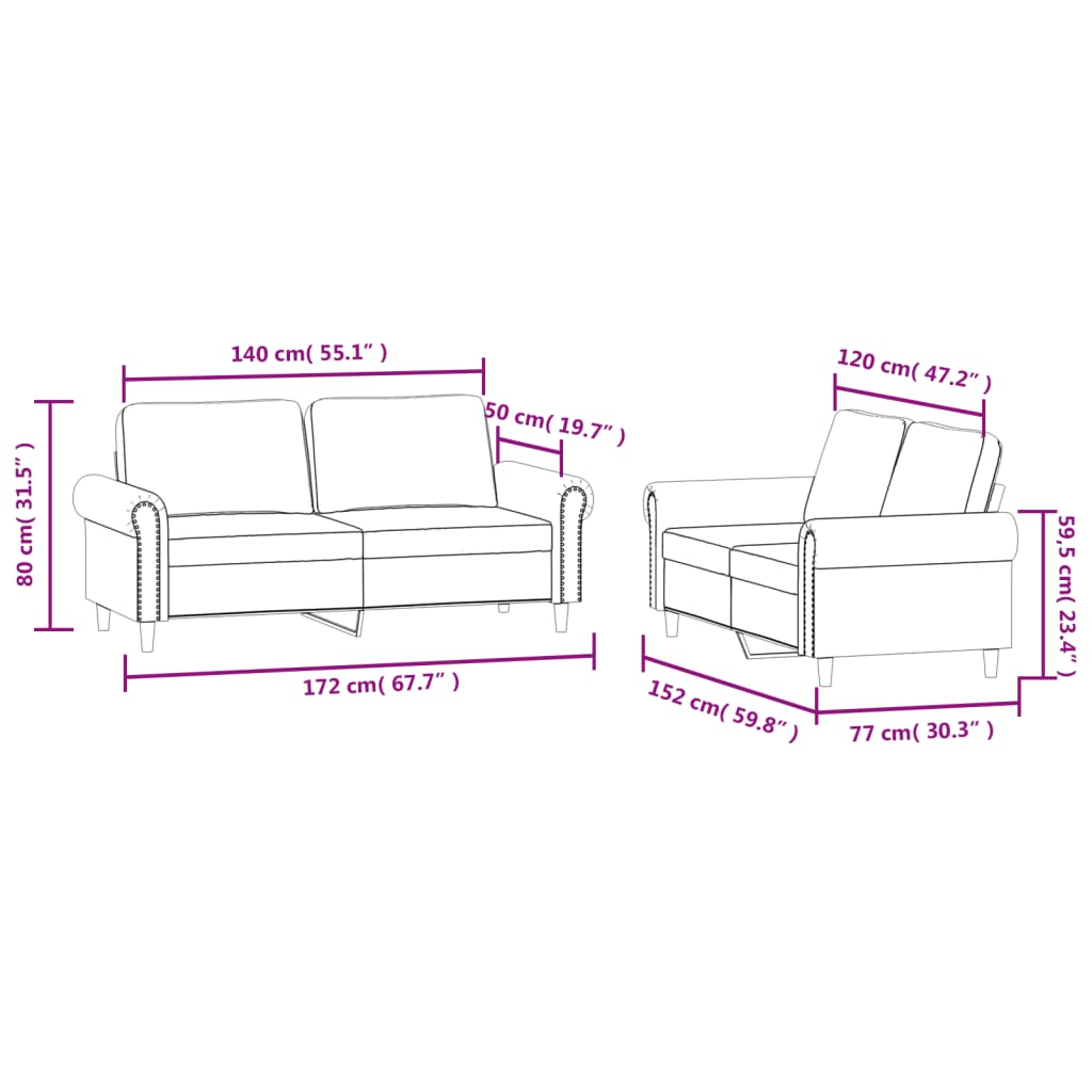 sofasæt 2 dele med hynder velour blå