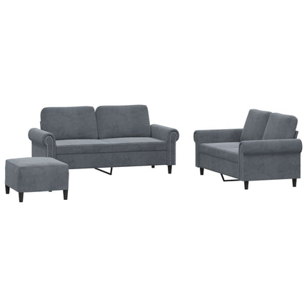 sofasæt 3 dele med hynder velour mørkegrå
