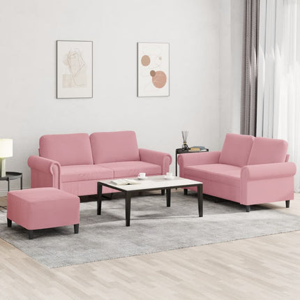 sofasæt 3 dele med hynder velour lyserød