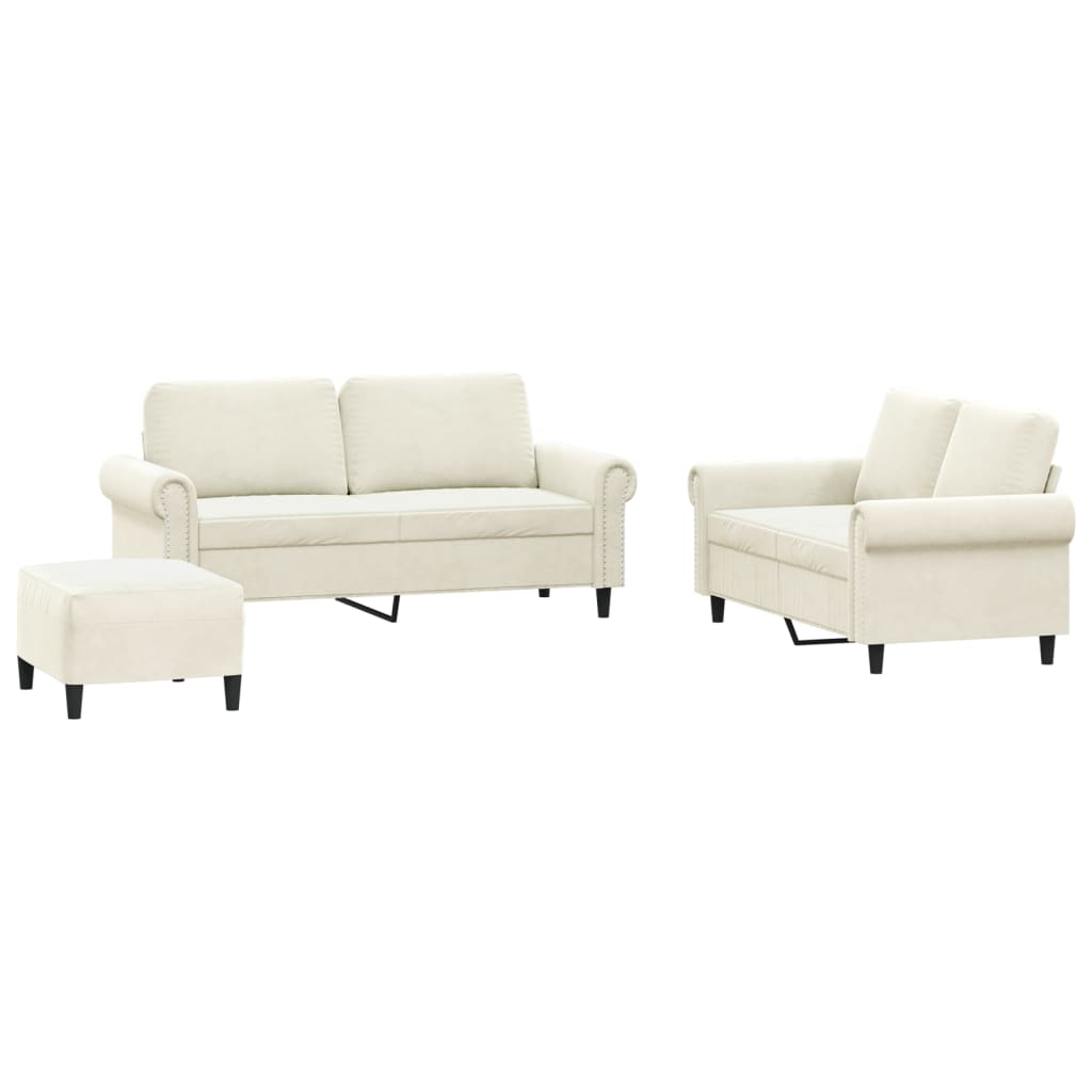 sofasæt 3 dele med hynder velour cremefarvet