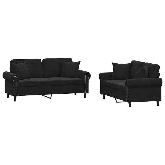 sofasæt 2 dele med puder velour sort