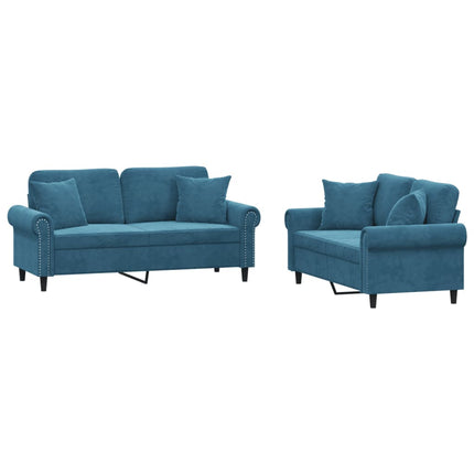 sofasæt 2 dele med puder velour blå