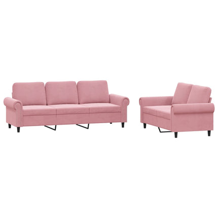 sofasæt 2 dele med hynder velour lyserød