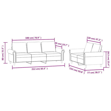 sofasæt 2 dele med hynder velour brun