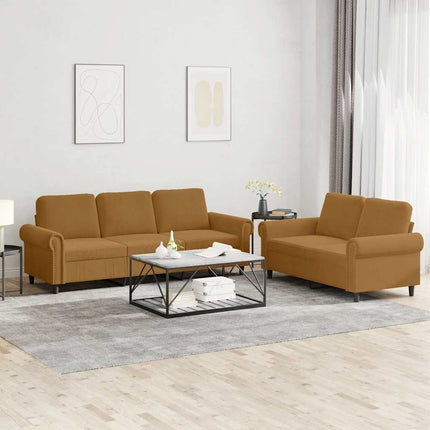 sofasæt 2 dele med hynder velour brun