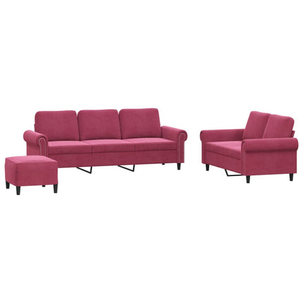sofasæt 2 dele med hynder velour vinrød