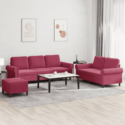sofasæt 2 dele med hynder velour vinrød