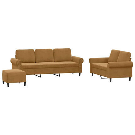 sofasæt 3 dele med hynder velour brun