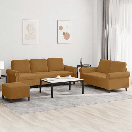 sofasæt 3 dele med hynder velour brun