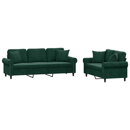 sofasæt 2 dele med puder velour mørkegrøn
