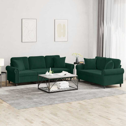 sofasæt 2 dele med puder velour mørkegrøn