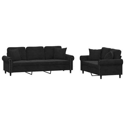 sofasæt 2 dele med puder velour sort