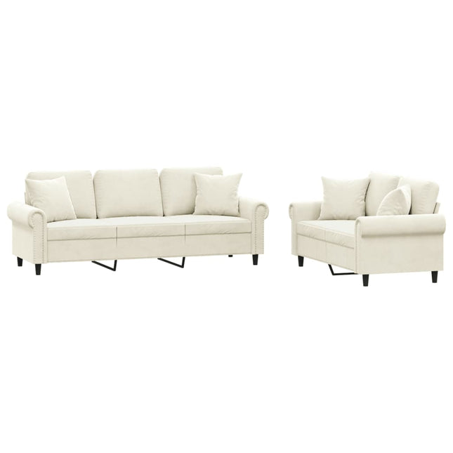 sofasæt 2 dele med puder velour cremefarvet
