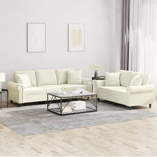 sofasæt 2 dele med puder velour cremefarvet