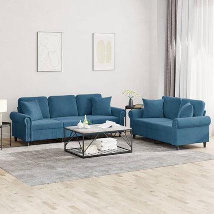 sofasæt 2 dele med puder velour blå