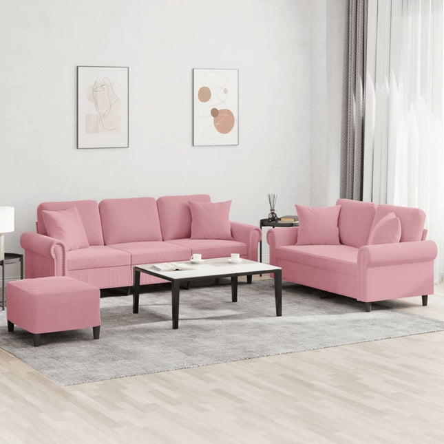 sofasæt 3 dele med puder velour lyserød