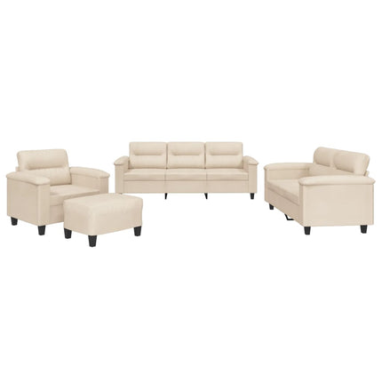 sofasæt 4 dele med hynder mikrofiberstof beige