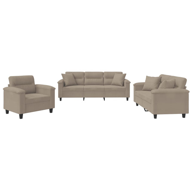 sofasæt 3 dele med puder mikrofiberstof gråbrun
