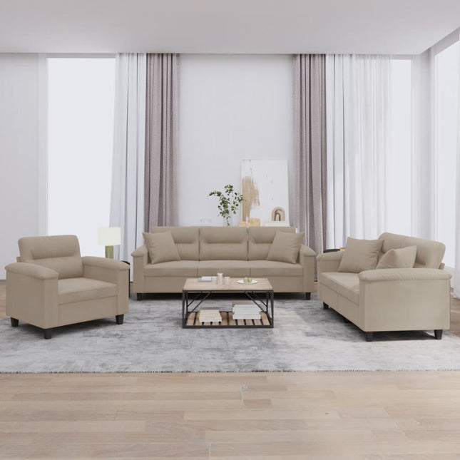 sofasæt 3 dele med puder mikrofiberstof gråbrun