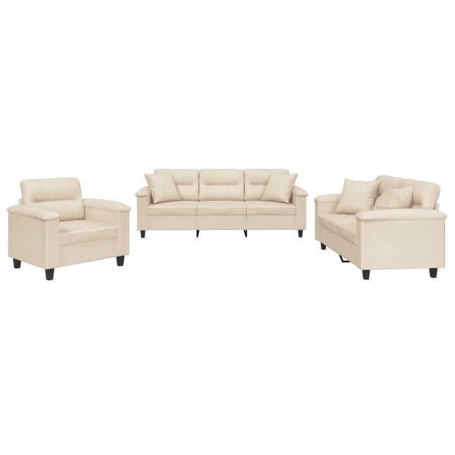 sofasæt 3 dele med puder mikrofiberstof beige