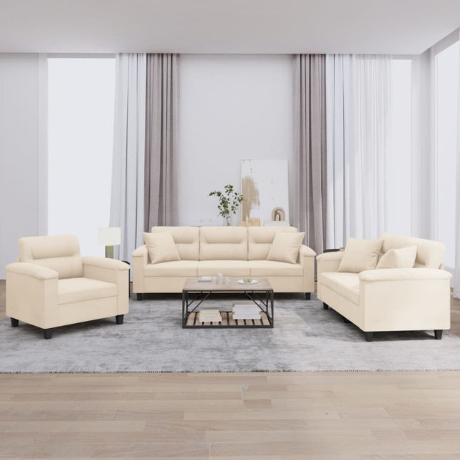 sofasæt 3 dele med puder mikrofiberstof beige