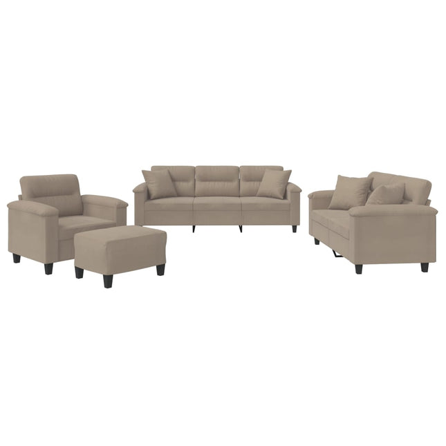 sofasæt 4 dele med puder mikrofiberstof gråbrun