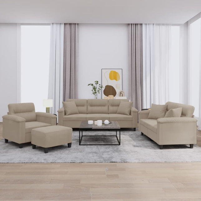 sofasæt 4 dele med puder mikrofiberstof gråbrun