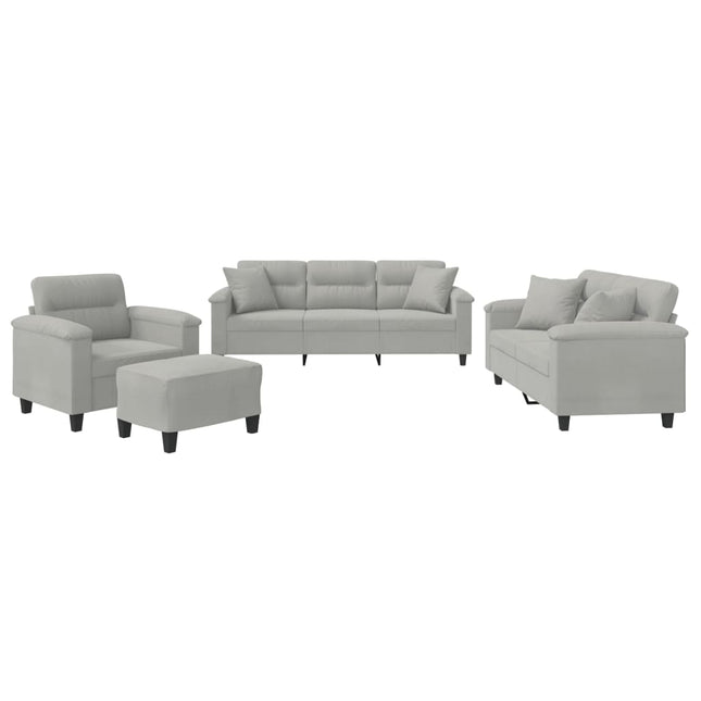 sofasæt 4 dele med puder mikrofiberstof lysegrå